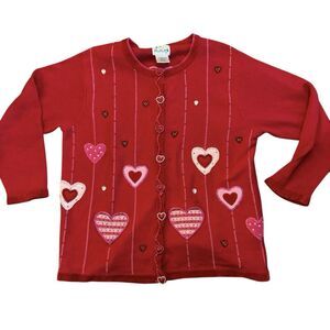 Woman's The Quacker Factory Cardigan Sweater Size 1x Plus Hearts Valentines Day